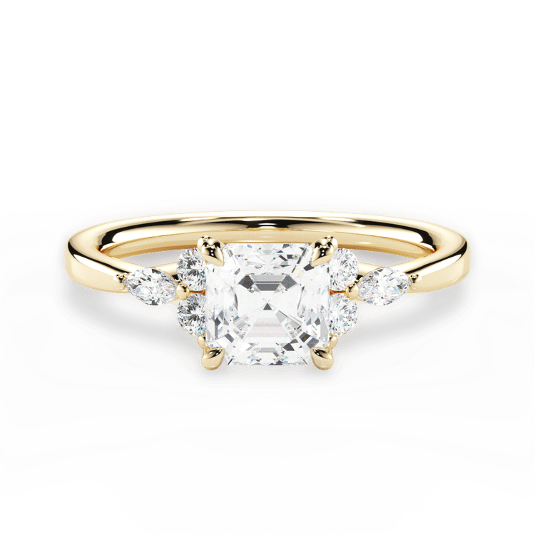 The Anastasia Asscher Cut 18kt Yellow Gold Sidestone Diamond Engagement Ring