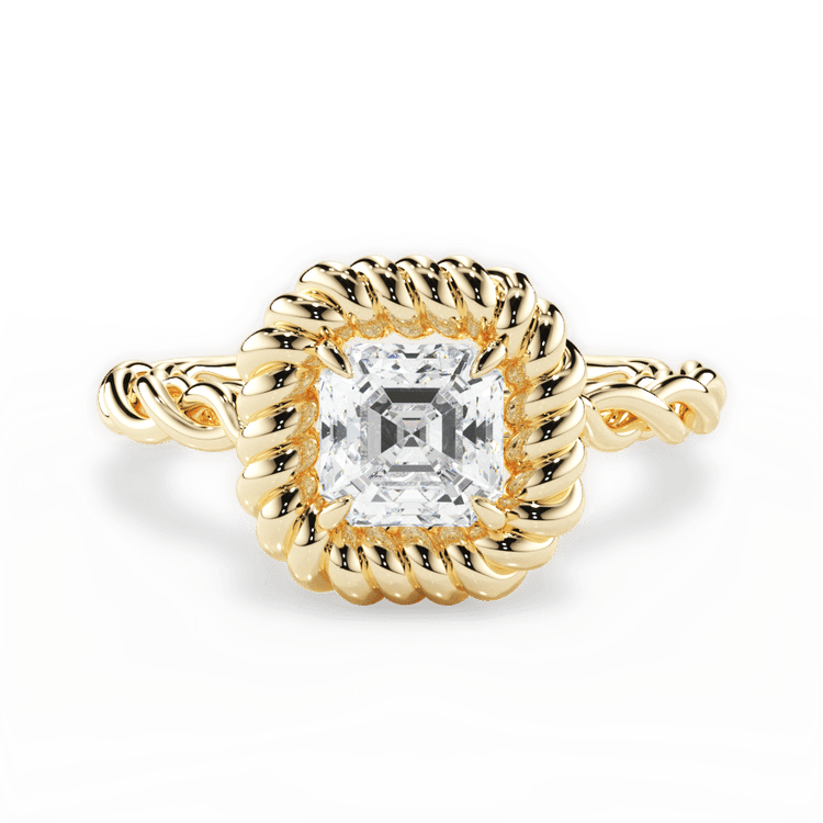 Asscher Cut 18kt Yellow Gold Twisted Metal Halo Engagement Ring