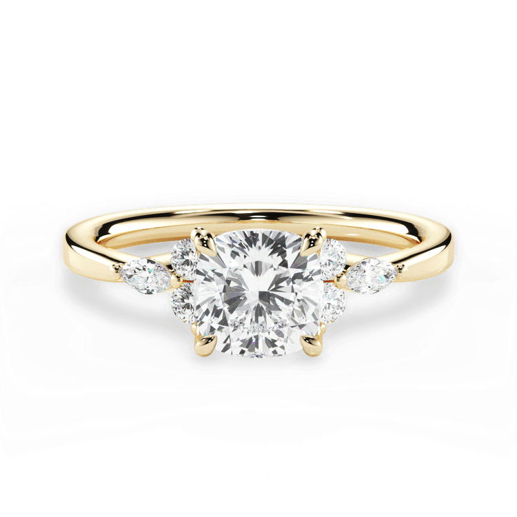 The Anastasia Cushion Cut 18kt Yellow Gold Sidestone Diamond Engagement Ring