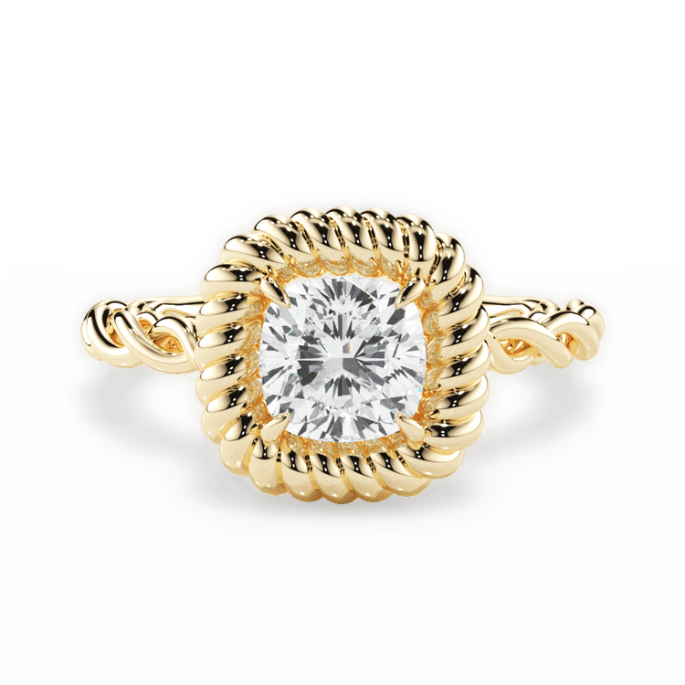 Cushion Cut 18kt Yellow Gold Twisted Metal Halo Engagement Ring