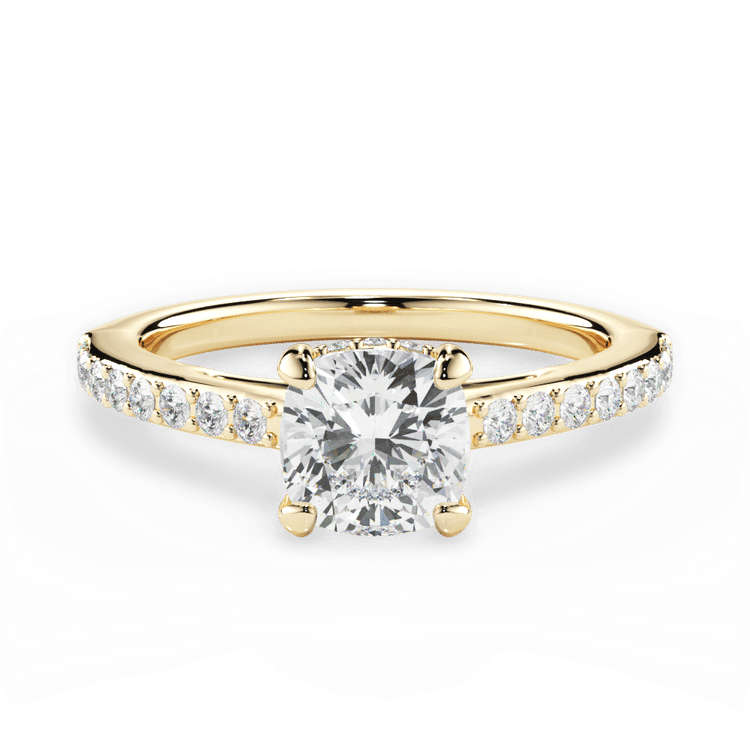 The Suri Cushion Cut 18kt Yellow Gold Hidden Halo Diamond Engagement Ring