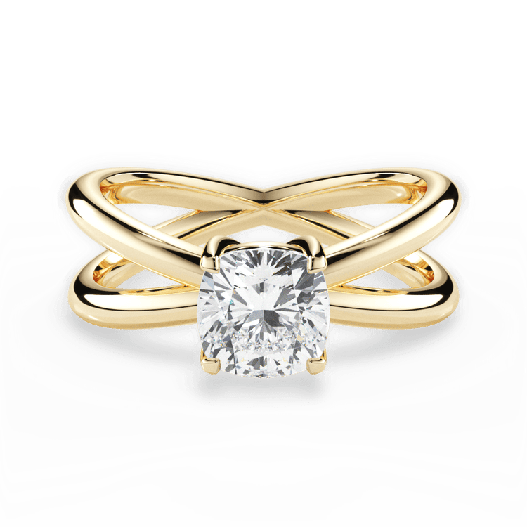 The Ciara Cushion Cut 18kt Yellow Gold Split Double Band Solitaire Engagement Ring