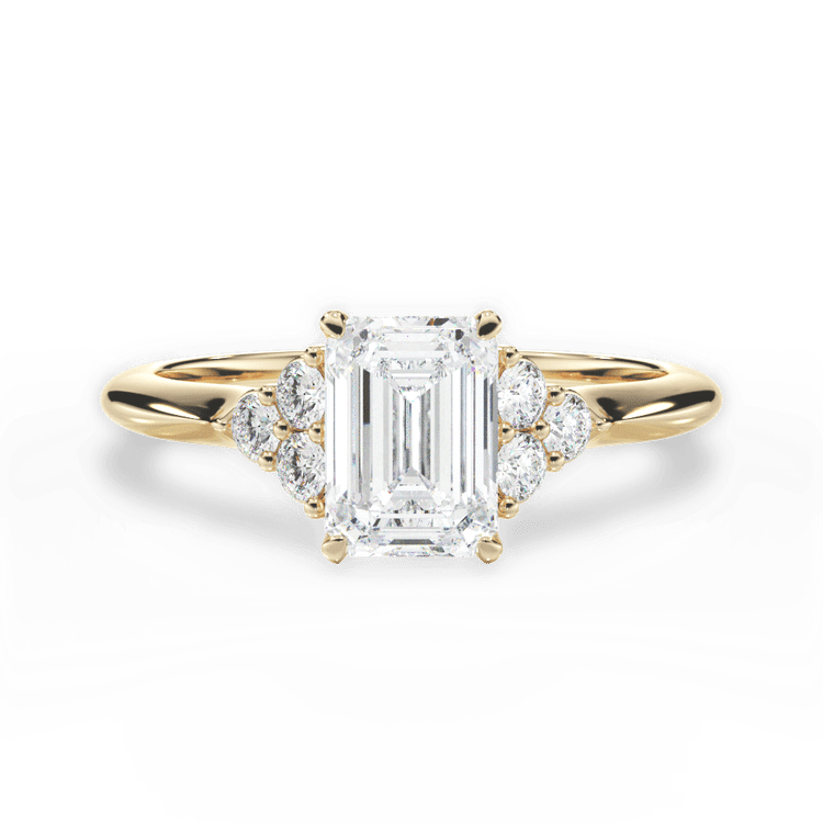 The Dalia Emerald Cut 18kt Yellow Gold Cluster Sidestone Diamond Engagement Ring