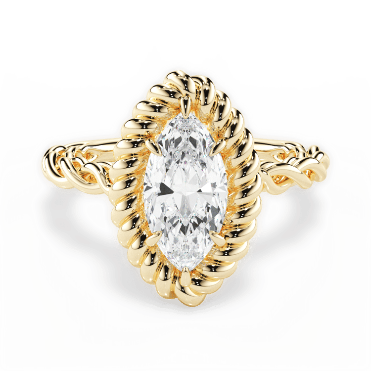 Round Cut 18kt Yellow Gold Twisted Metal Halo Engagement Ring