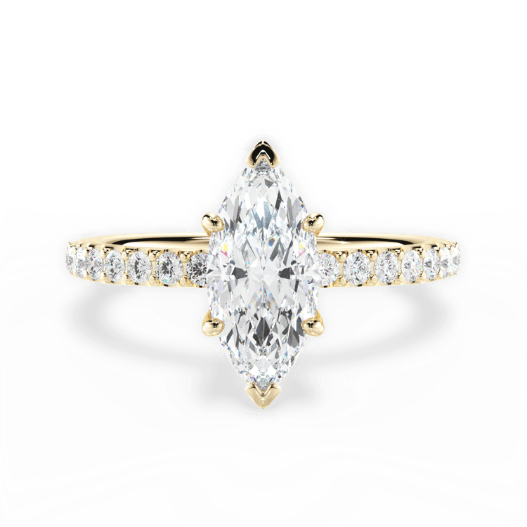 The Gaia Marquise Cut 18kt Yellow Gold French-Set Diamond Band Engagement Ring