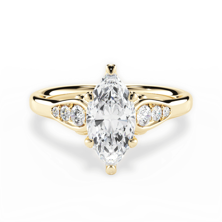 The Sloan Marquise Cut 18kt Yellow Gold Graduating Diamond Sidestone Engagement Ring