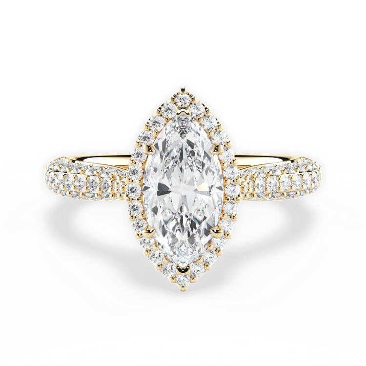 The Leilani Marquise Cut 18kt Yellow Gold Three Row Pavé Diamond Halo Engagement Ring