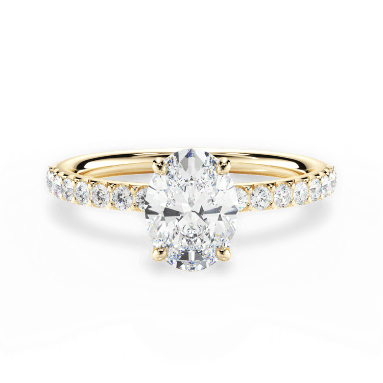 The Gaia Oval Cut 18kt Yellow Gold French-Set Diamond Band Engagement Ring