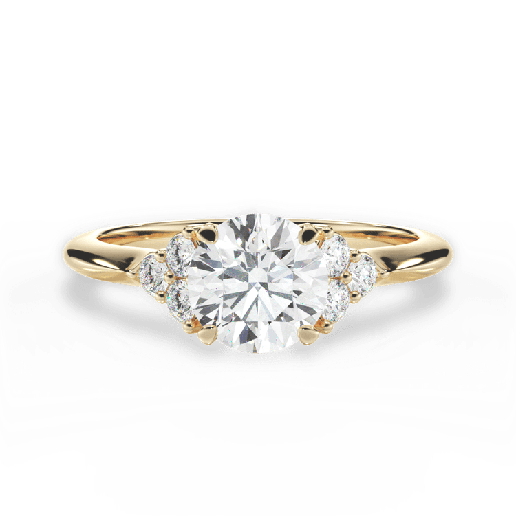 The Dalia Round Cut 18kt Yellow Gold Cluster Sidestone Diamond Engagement Ring