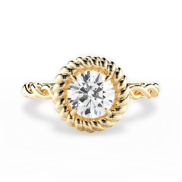 Round Cut 18kt Yellow Gold Twisted Metal Halo Engagement Ring