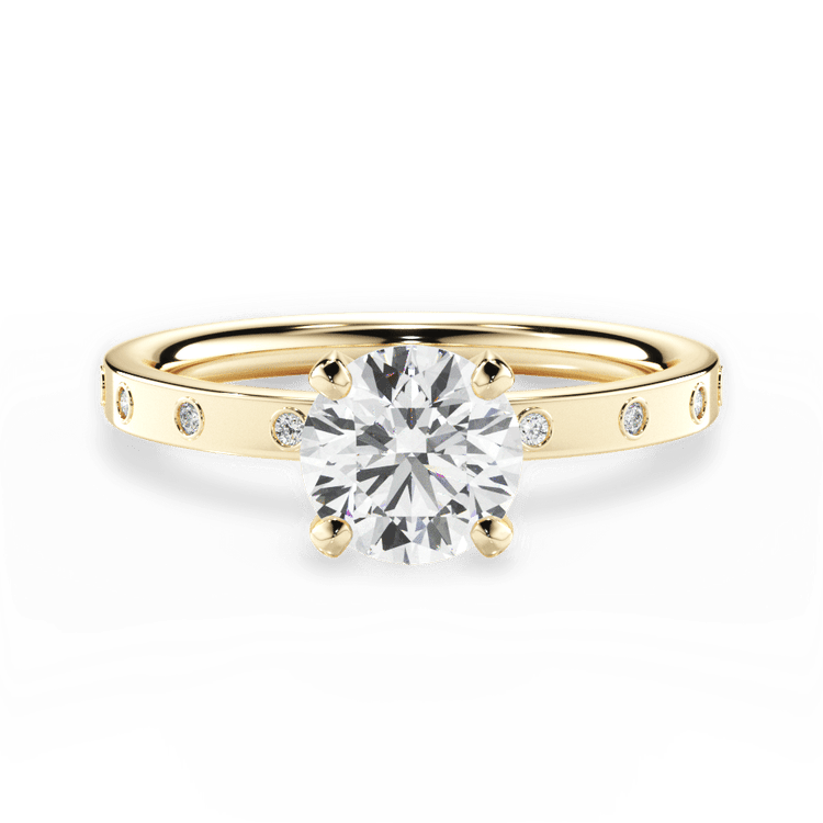 The Annia Round Cut 18kt Yellow Gold Diamond Band Engagement Ring