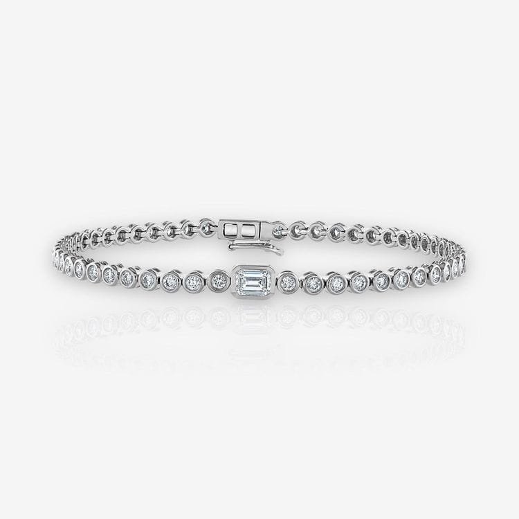 Single Station Bezel Set Emerald Diamond Tennis Bracelet