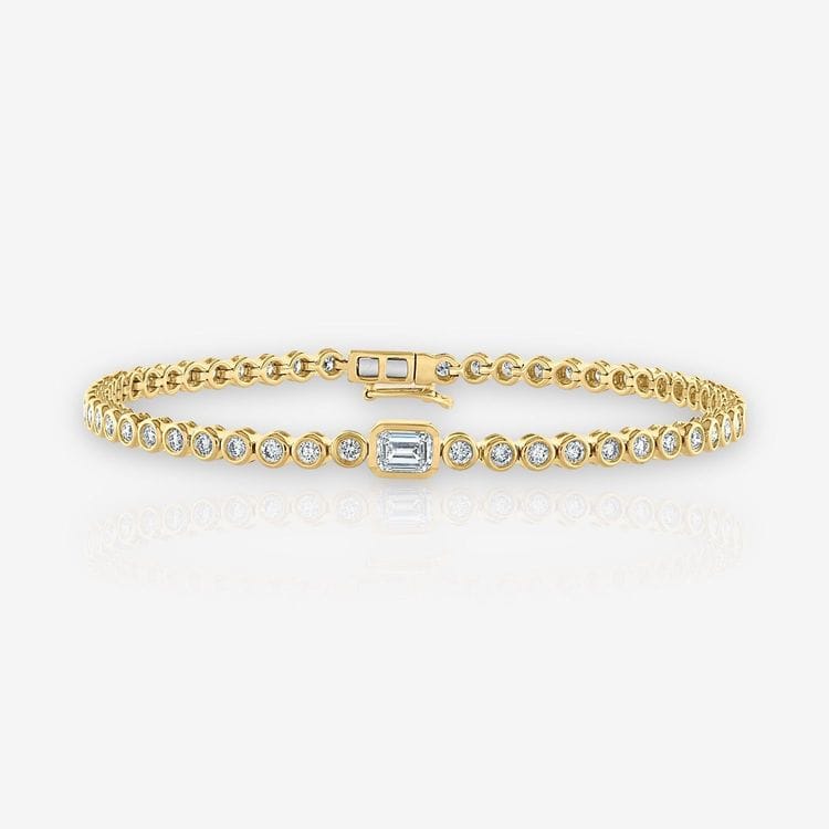 Single Station Bezel Set Emerald Diamond Tennis Bracelet