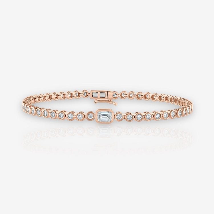 Single Station Bezel Set Emerald Diamond Tennis Bracelet