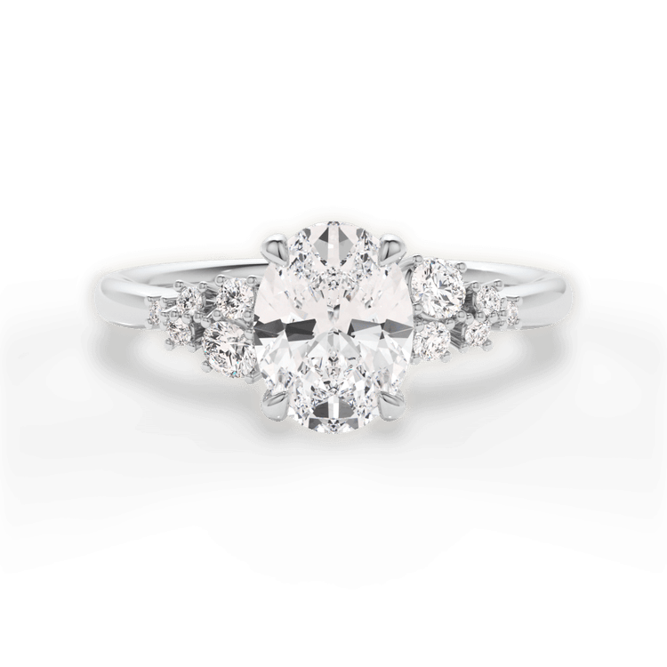 The Isadora Oval Cut Platinum Cluster Sidestone Diamond Engagement Ring