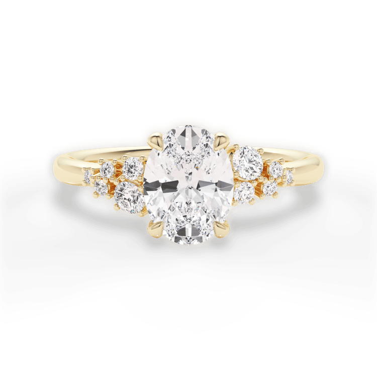 The Isadora Oval Cut 18kt Yellow Gold Cluster Sidestone Diamond Engagement Ring