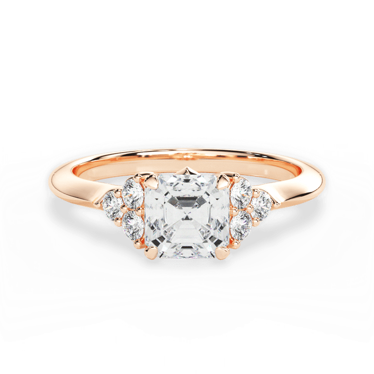 The Dalia Asscher Cut 18kt Rose Gold Cluster Sidestone Diamond Engagement Ring