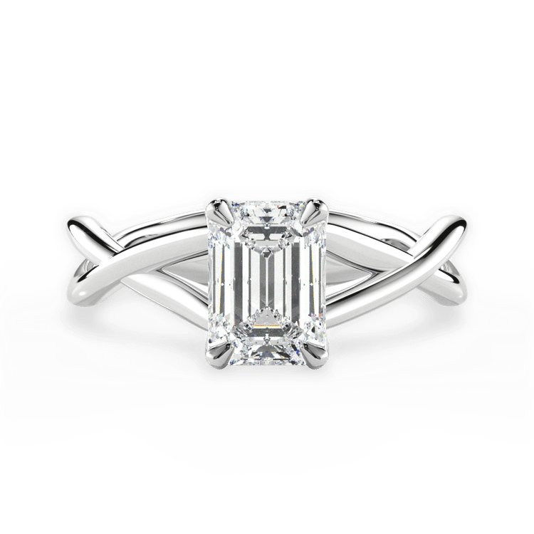 The Carmella Emerald Cut Platinum Open-Twist Solitaire Engagement Ring