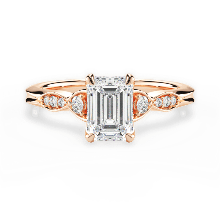 The Alida Emerald Cut 18kt Rose Gold Vintage Diamond Accent Engagement Ring