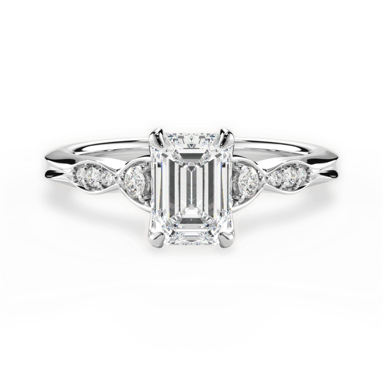 The Alida Emerald Cut Platinum Vintage Diamond Accent Engagement Ring