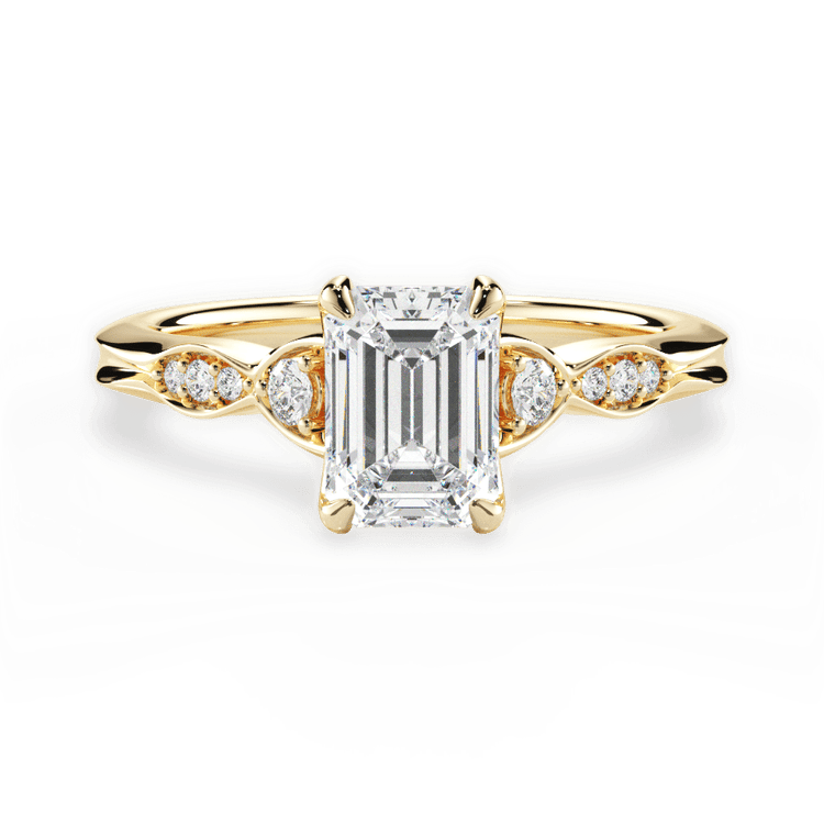 The Alida Emerald Cut 18kt Yellow Gold Vintage Diamond Accent Engagement Ring