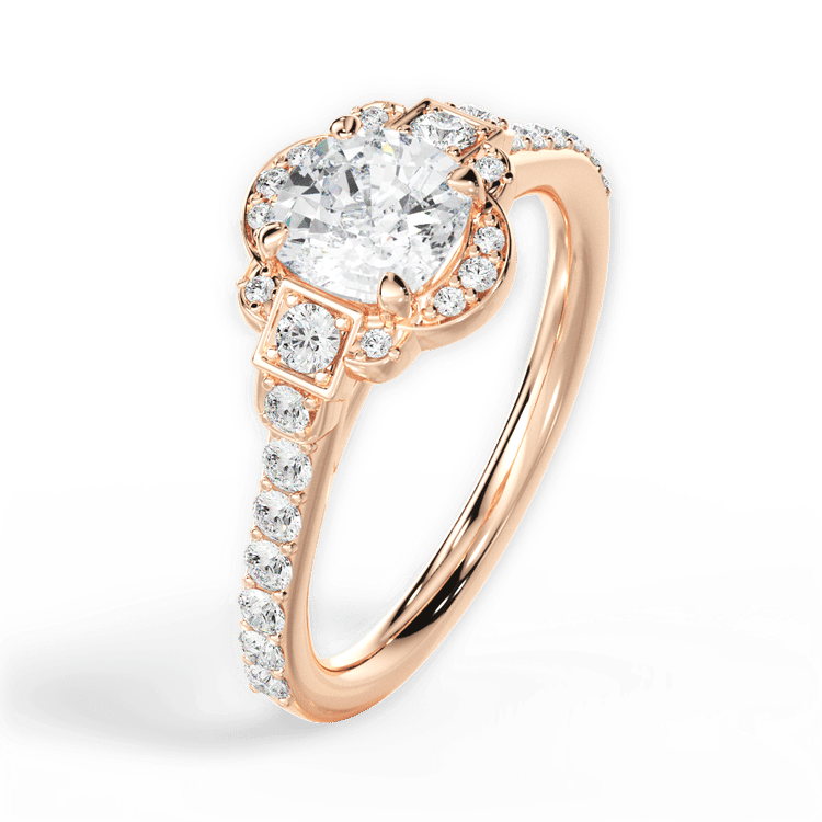 The Nota Cushion Cut 18kt Rose Gold Vintage Floral Halo Engagement Ring