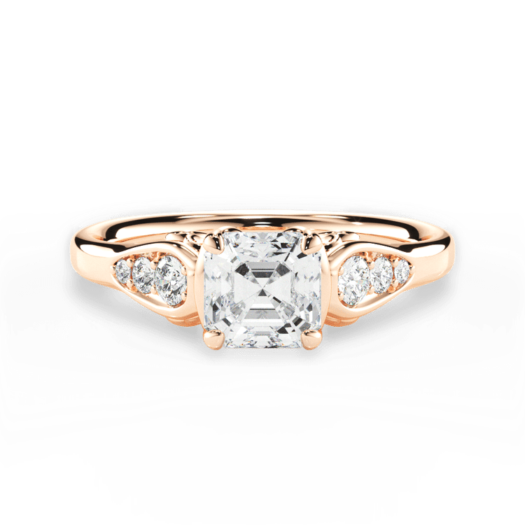 The Sloan Asscher Cut 18kt Rose Gold Graduating Diamond Sidestone Engagement Ring