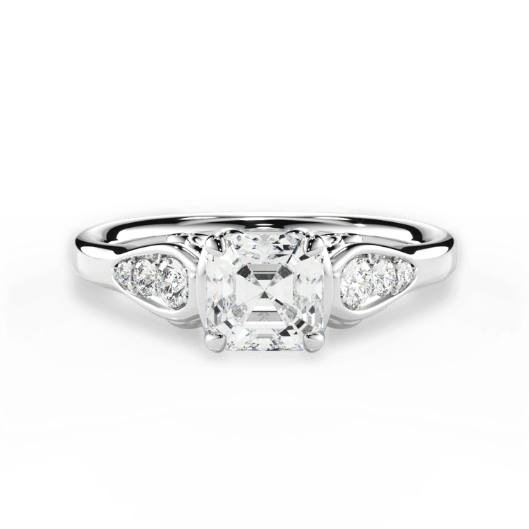 The Sloan Asscher Cut Platinum Graduating Diamond Sidestone Engagement Ring