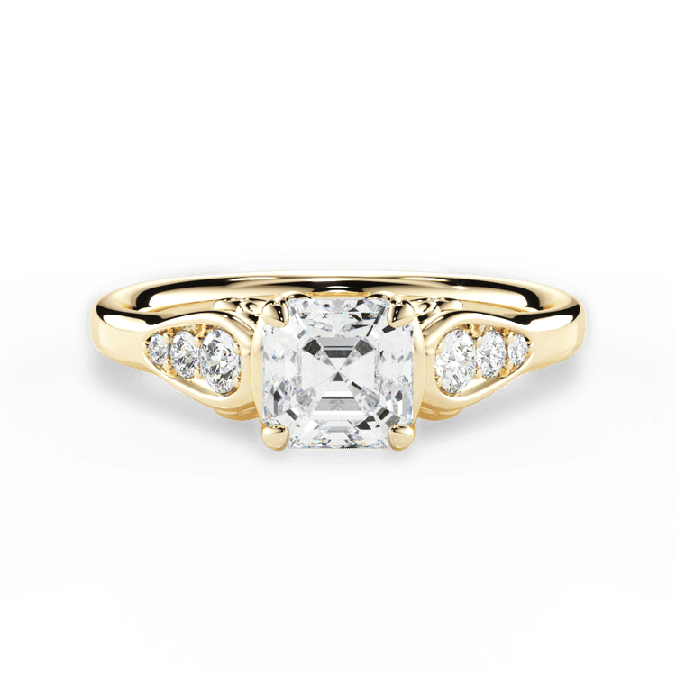 The Sloan Asscher Cut 18kt Yellow Gold Graduating Diamond Sidestone Engagement Ring