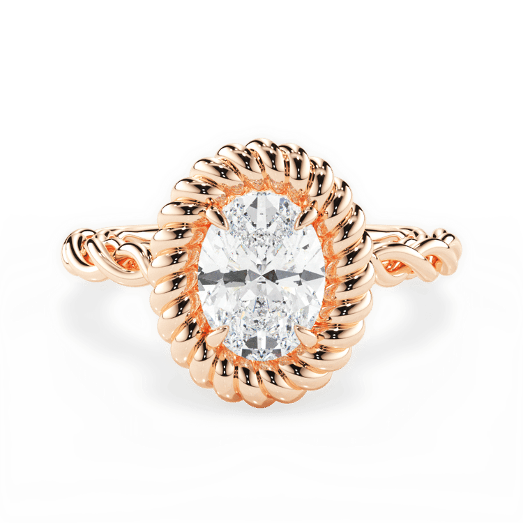 Oval Cut 18kt Rose Gold Twisted Metal Halo Engagement Ring