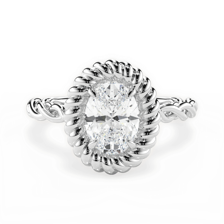 Oval Cut Platinum Twisted Metal Halo Engagement Ring