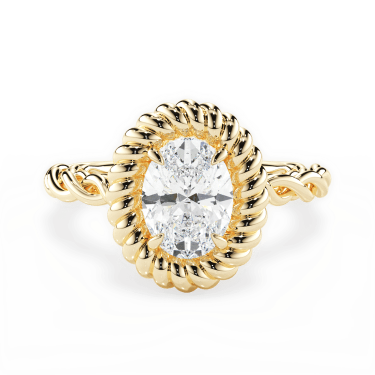 Oval Cut 18kt Yellow Gold Twisted Metal Halo Engagement Ring