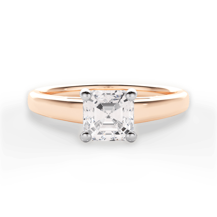 The Siena Asscher Cut 18kt Rose Gold Solitaire Cathedral Engagement Ring