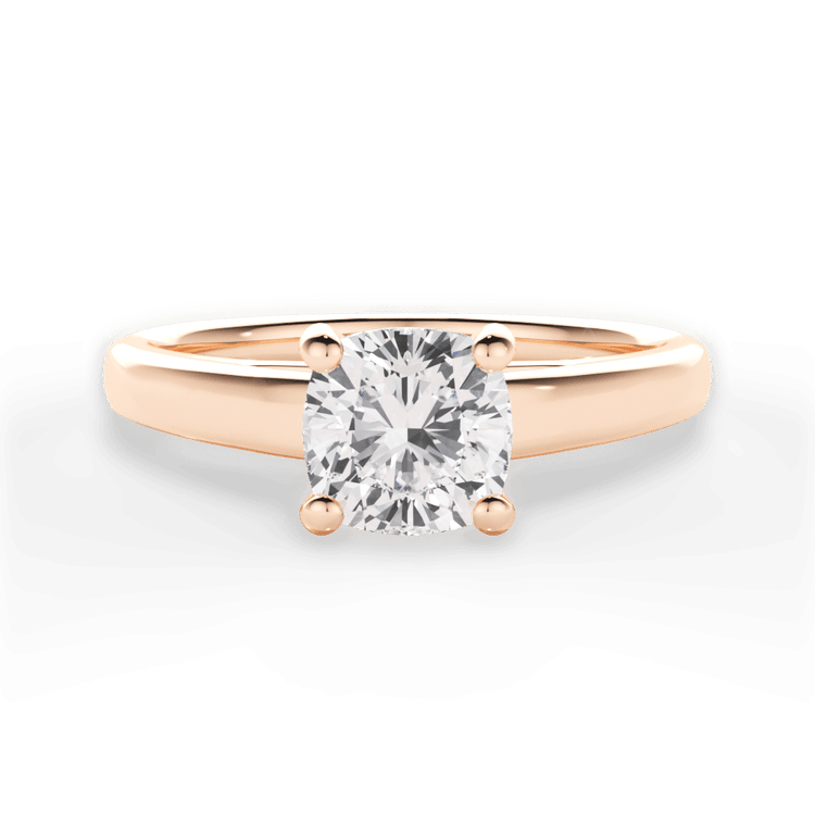 The Athena Cushion Cut 18kt Rose Gold Solitaire Cathedral Engagement Ring
