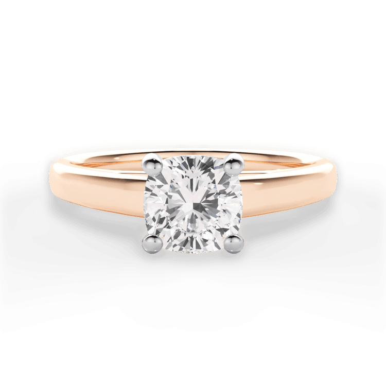 The Siena Cushion Cut 18kt Rose Gold Solitaire Cathedral Engagement Ring