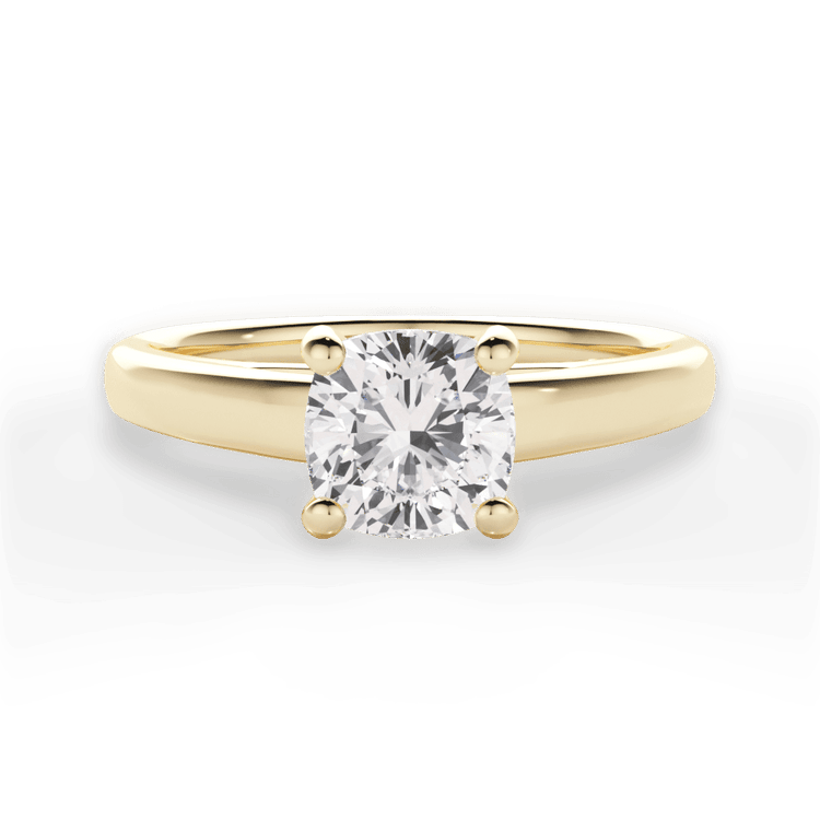 The Athena Cushion Cut 18kt Yellow Gold Solitaire Cathedral Engagement Ring