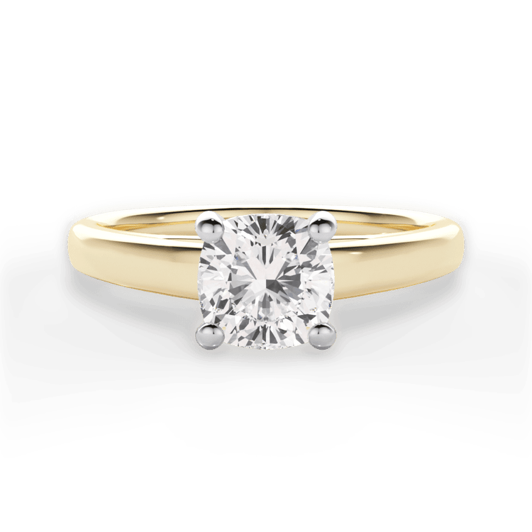 The Siena Cushion Cut 18kt Yellow Gold Solitaire Cathedral Engagement Ring