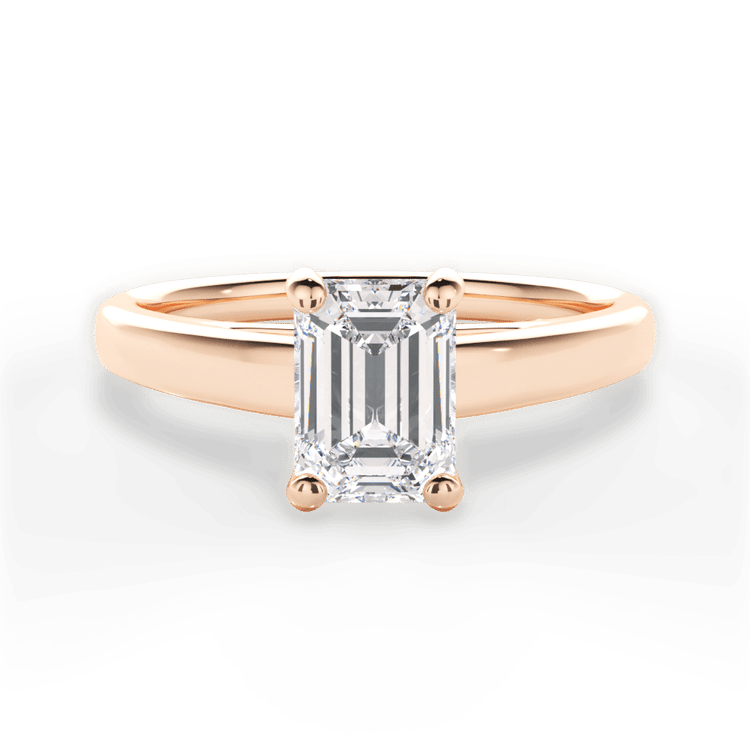 The Athena Emerald Cut 18kt Rose Gold Solitaire Cathedral Engagement Ring