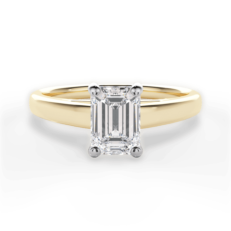 The Siena Emerald Cut 18kt Yellow Gold Solitaire Cathedral Engagement Ring