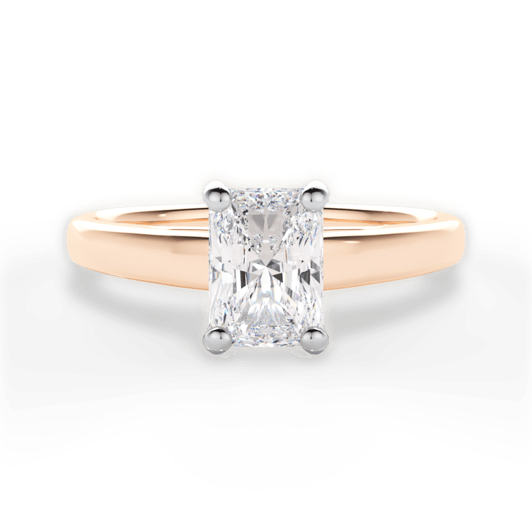 The Siena Radiant Cut 18kt Rose Gold Solitaire Cathedral Engagement Ring
