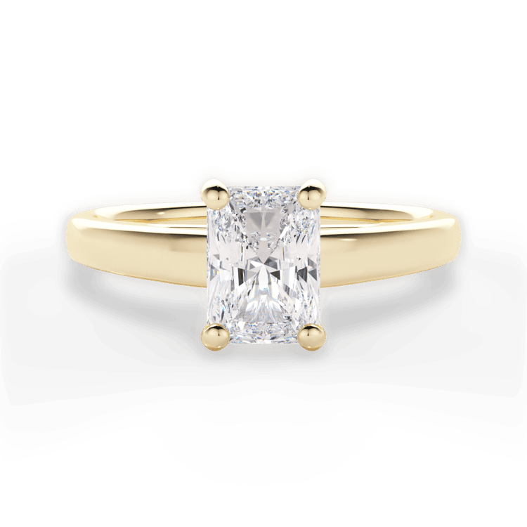 The Athena Radiant Cut 18kt Yellow Gold Solitaire Cathedral Engagement Ring