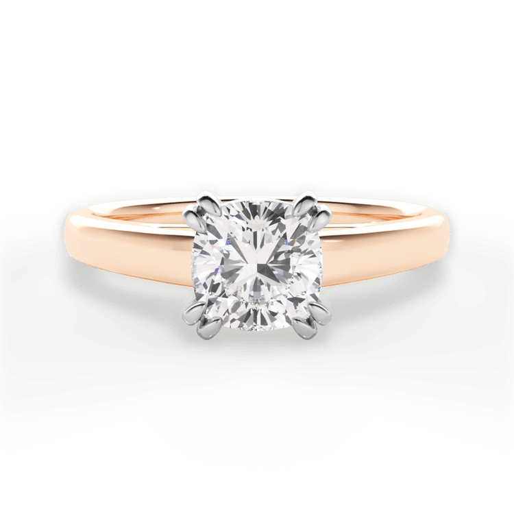 The Kendra Cushion Cut 18kt Rose Gold Solitaire Cathedral Tulip Engagement Ring
