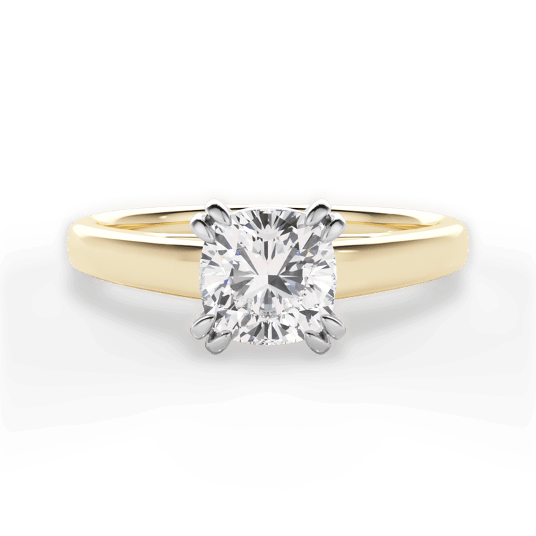 The Kendra Cushion Cut 18kt Yellow Gold Solitaire Cathedral Tulip Engagement Ring