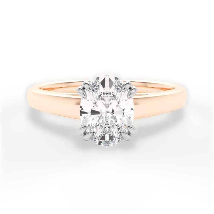 The Kendra Oval Cut 18kt Rose Gold Solitaire Cathedral Tulip Engagement Ring