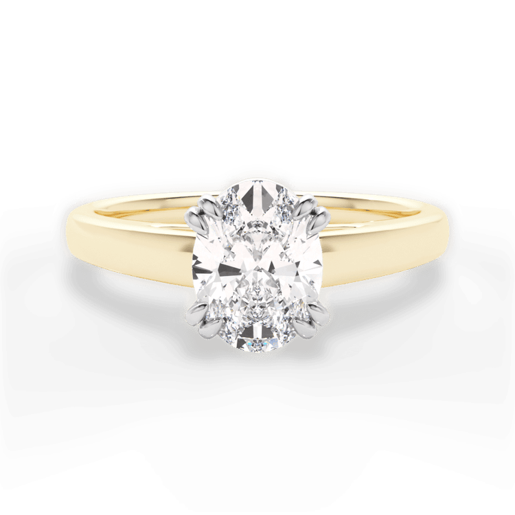 The Kendra Oval Cut 18kt Yellow Gold Solitaire Cathedral Tulip Engagement Ring