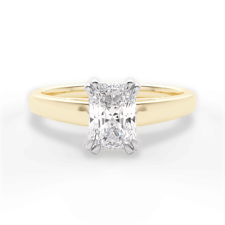 The Kendra Radiant Cut 18kt Yellow Gold Solitaire Cathedral Tulip Engagement Ring