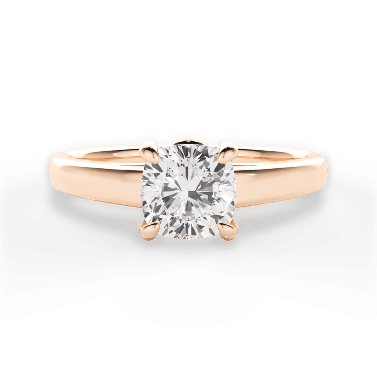 The Samira Cushion Cut 18kt Rose Gold Solitaire Cathedral Engagement Ring with Surprise Diamonds