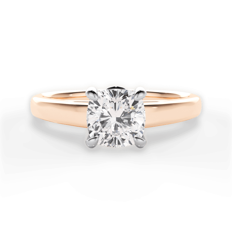 The Flora Cushion Cut 18kt Rose Gold Solitaire Cathedral Engagement Ring
