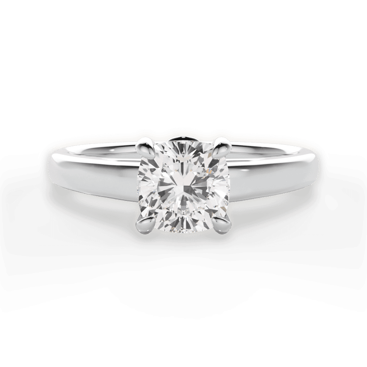The Flora Cushion Cut Platinum Solitaire Cathedral Engagement Ring