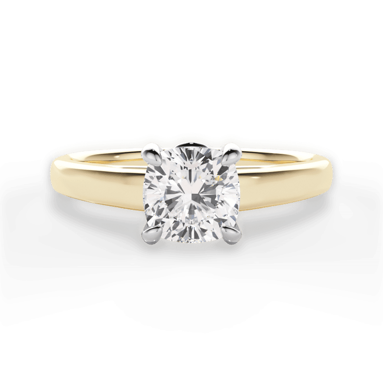 The Flora Cushion Cut 18kt Yellow Gold Solitaire Cathedral Engagement Ring